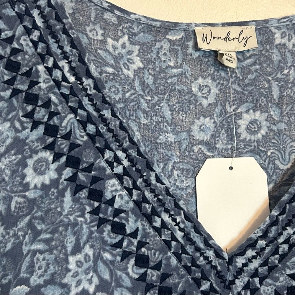 WONDERLY NWT Blue Floral Long Sleeve V-Neck Maxi Dress PXL - Picture 11 of 13